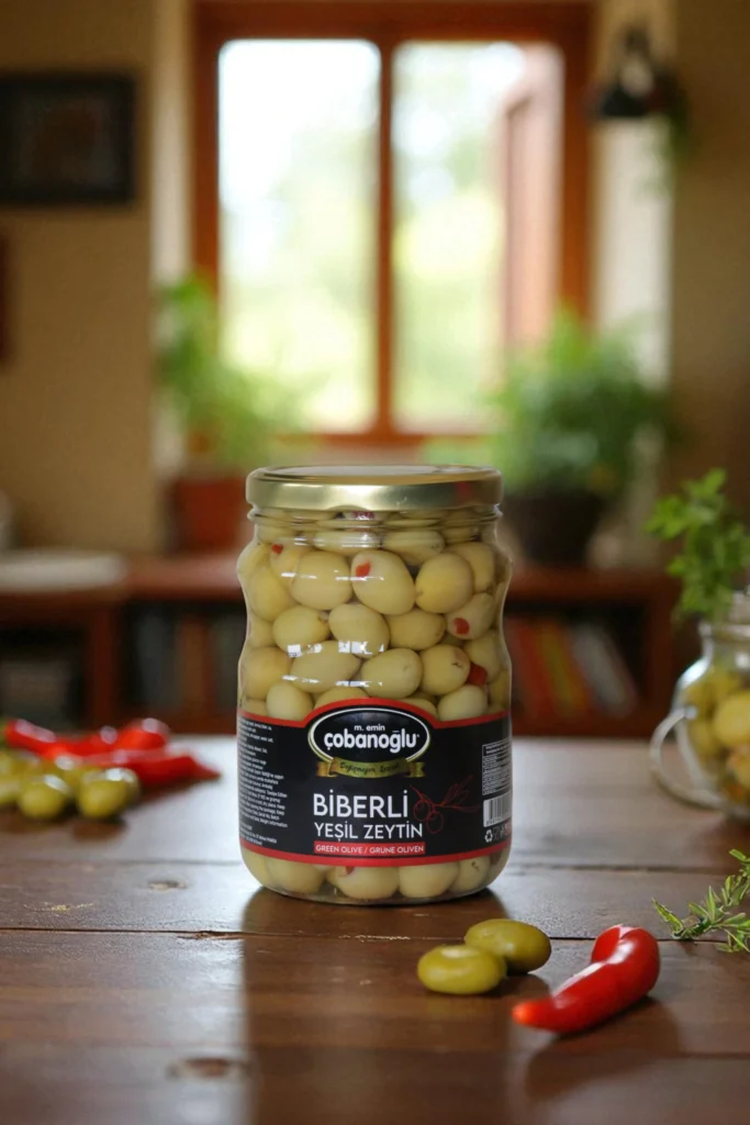 biberli zeytin cam kavanoz