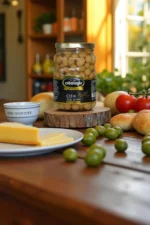 çizik yeşil zeytin cam kavanoz