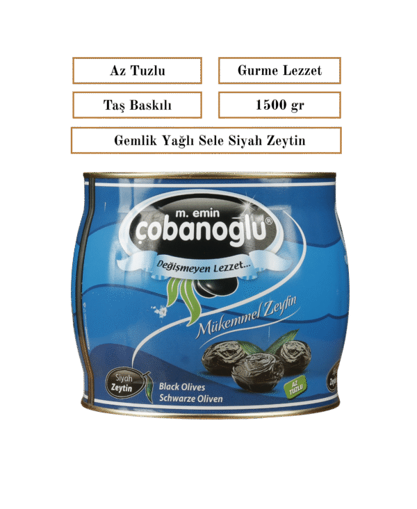 Gemlik Yağlı Sele Siyah Zeytin, Sofralık Boy, Net: 1.5 kg