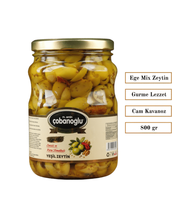 Ege Mix - Çekirdeksiz Yeşil Zeytin (800 gr Cam Kavanoz)